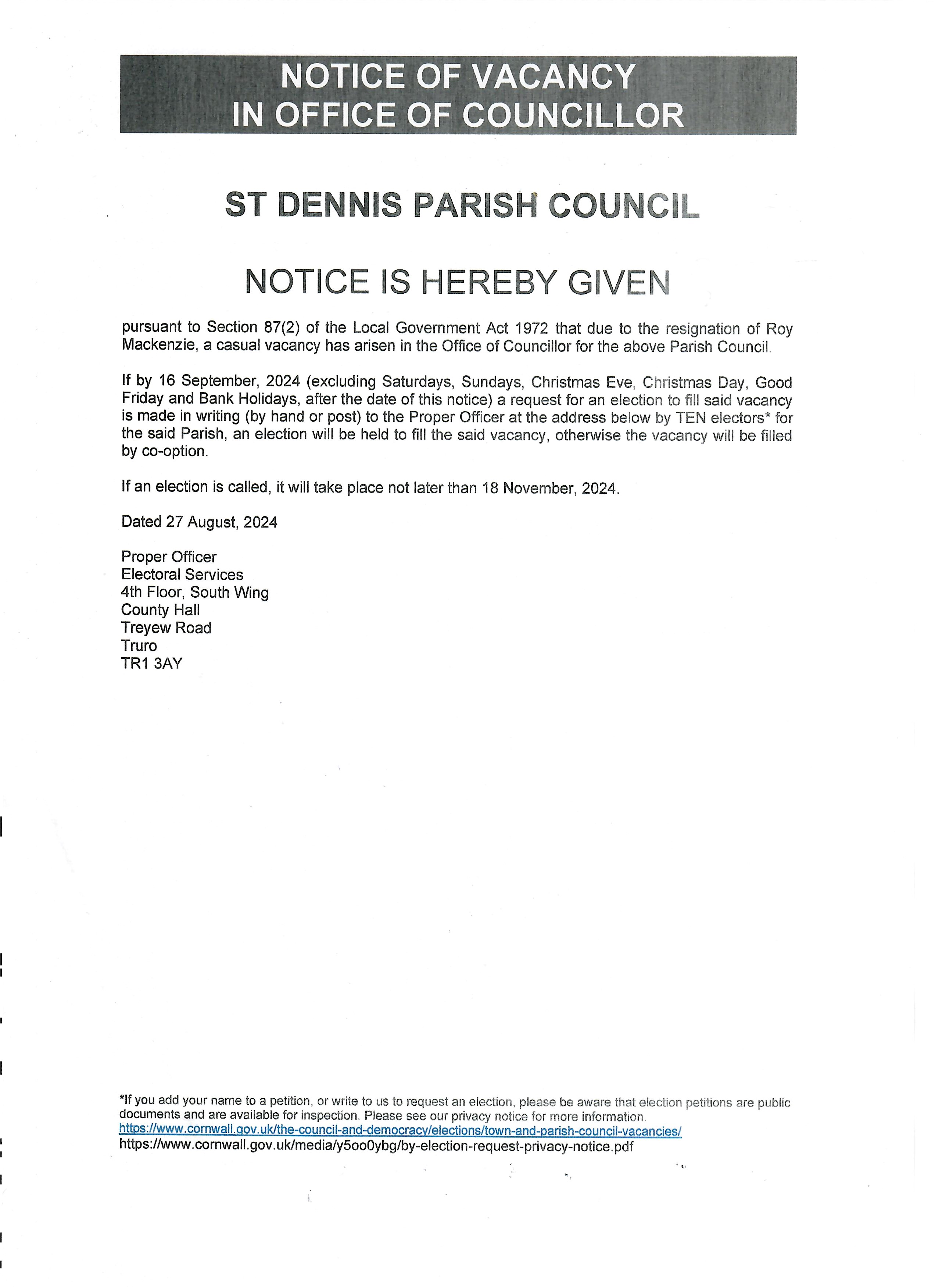  Councillor Vacancy 